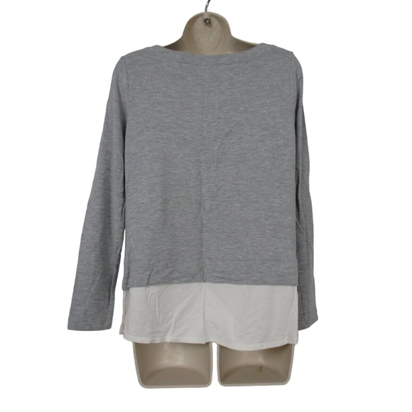 J Jill Tunic Top Womens Small Layered Look Side Tie Long Sleeve Gray White Knit - Picture 2 of 13